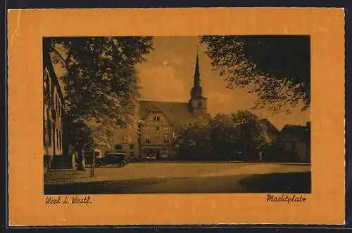 AK Werl i. Westf, Marktplatz mit Blick zur Kirche