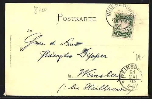 Künstler-AK Würzburg, Das Käppele auf dem Nikolausberge und Boot