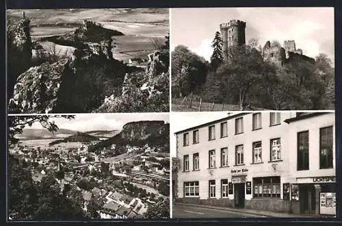 AK Gerolstein /Eifel, Ortsansicht, Hotel Zur Linde und Burg