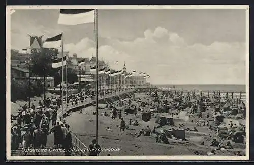 AK Cranz, Strand und Promenade vom Ostseebad