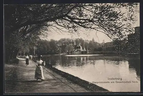 AK Insterburg, Uferpromenade am Gawehnschen Teich