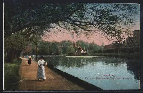 AK Insterburg, Partie am Gawehnschen Teich und Eispavillon