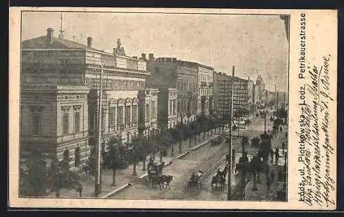 AK Litzmannstadt-Lodz, Blick in die Petrikauerstrasse