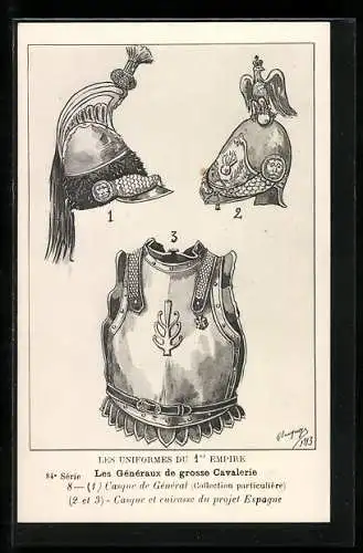 Künstler-AK Les Uniformes du I. Empire, Les Gènèraux de grosse Cavalerie-Casque de Gènèral