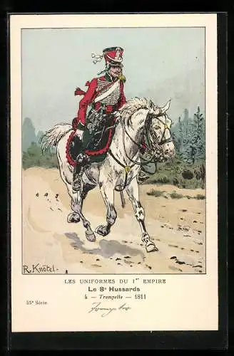 Künstler-AK Les Uniformes du I. Empire, Le 8. Hussards-Trompette 1811