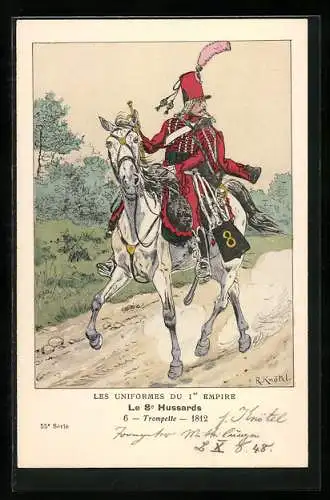 Künstler-AK Les Uniformes du I. Empire, Le 8. Hussards-Trompette 1812