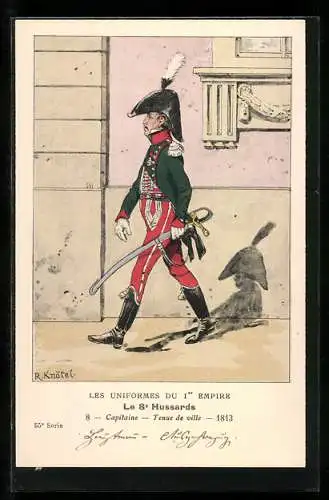 Künstler-AK Les Uniformes du I. Empire, Le 8. Hussards-Capitaine-Tenue de ville 1813