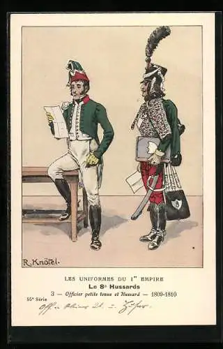 Künstler-AK Les Uniformes du I. Empire, Le 8. Hussards-Officier petite tenue et Hussard 1809-1810