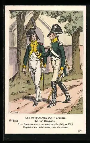 Künstler-AK Les Uniformes du I. Empire, Le 19. Dragons, Sous-lieutenant en tenue de ville 1803