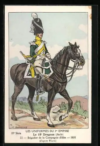 Künstler-AK Les Uniformes du I. Empire, Le 19. Dragons, Brigadier de la Compagnie d`èlite 1808