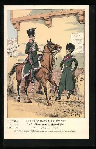 Künstler-AK Les Uniformes du 1. Empire-Le 7. Chasseurs à cheval, Officiers 1812