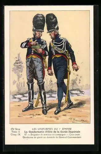 Künstler-AK Les Uniformes du 1. Empire-La Gendarmerie d`èlite de la Garde Impèriale, Brigadier de semaine en campagne