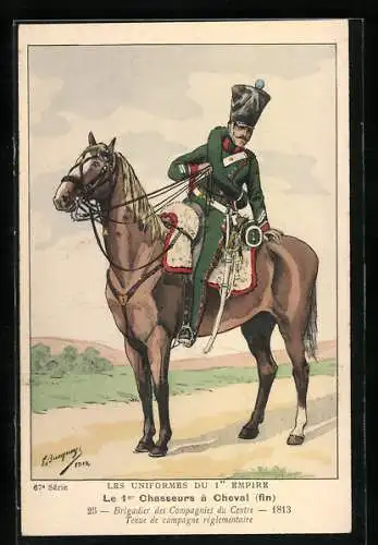 Künstler-AK Les Uniformes du 1. Empire-Le 1. Chasseurs à Cheval, Brigadier des Compagnies du Centre 1813