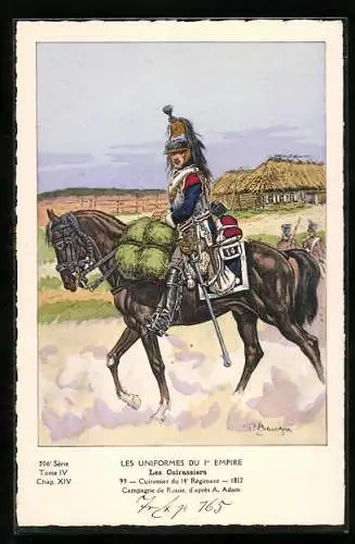 Künstler-AK Les Uniformes du 1. Empire-Les Cuirassiers, Cuirassier du 14. Règiment 1812