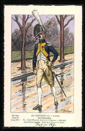 Künstler-AK Les Uniformes du 1. Empire-Les Cuirassiers, Chef sÈscadron Scherb du 11. Regiment 1806-1810