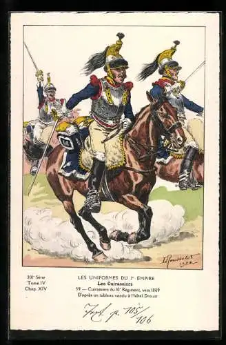 Künstler-AK Les Uniformes du 1. Empire-Les Cuirassiers, Cuirassiers du 10. Règiment, vers 1809