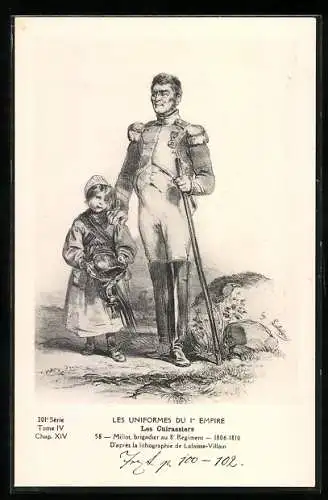 Künstler-AK Les Uniformes du 1. Empire-Les Cuirassiers, Millot, brigadier au 8. Règiment 1806-1810