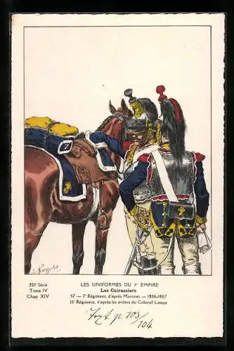 Künstler-AK Les Uniformes du 1. Empire-Les Cuirassiers, 7. Règiment, d`après Martinaet 1806-1807