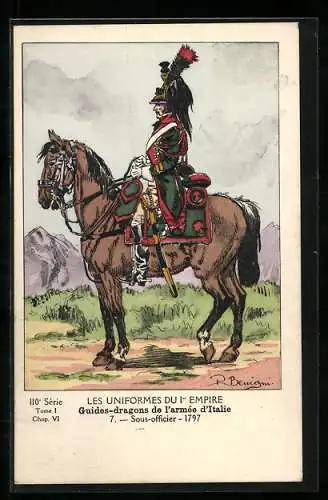 Künstler-AK Les Uniformes du 1. Empire-Guides-dragons de l`armèe d`Italie, Sous-officier 1797