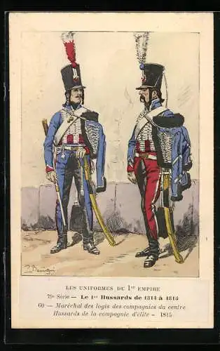 AK Les Uniformes du 1. Empire-Le 1. Hussards de 1814 à 1813, Marèchal des logis des compagnies du centre Hussards