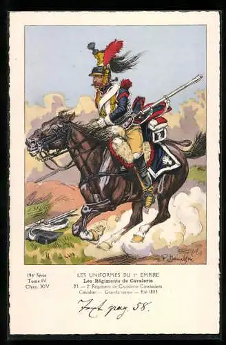 Künstler-AK Les Uniformes du 1. Empire-2. Règiment de Cavalerie-Cuirassiers Cavalier-Grande tenue-Erè 1803