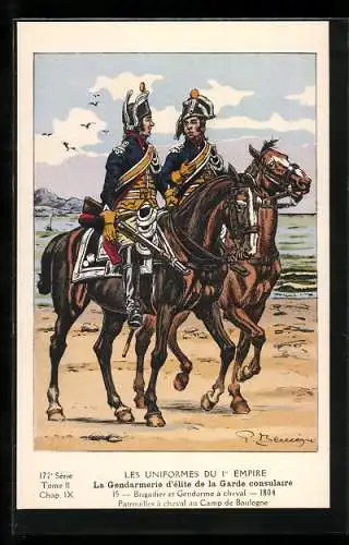 Künstler-AK Les Uniformes du 1. Empire-La Gendarmerie d`èlite de la Garde consulaire-Brigadier et Gendarme à cheval 1804