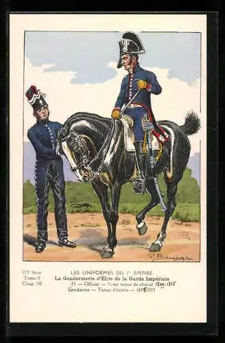 Künstler-AK Les Uniformes du 1. Empire-La Gendarmerie d`èlite de la Garde Impèriale-Officier-Petite tenue de cheval