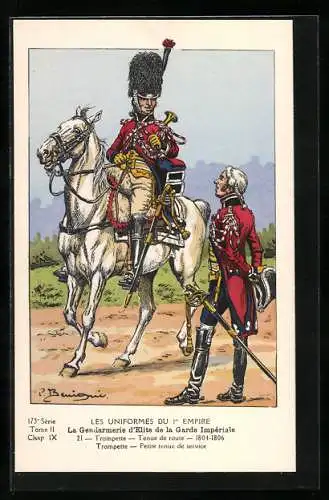 Künstler-AK Les Uniformes du 1. Empire-La Gendarmerie d`èlite de la Garde Impèriale-Trompette-Tenue de route 1804-1806