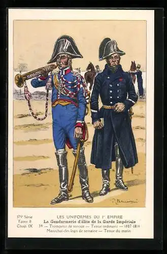 Künstler-AK Les Uniformes du 1. Empire-La Gendarmerie d`èlite de la Garde Impèriale-Trompette de service-Tenue ordinaire