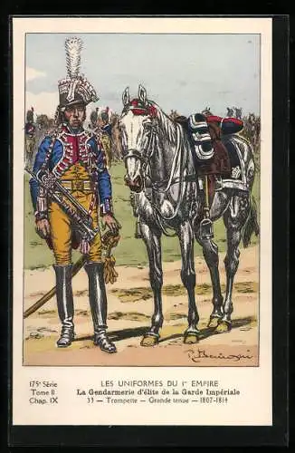 Künstler-AK Les Uniformes du 1. Empire-La Gendarmerie d`èlite de la Garde Impèriale-Trompette-Grande tenue 1807-1814