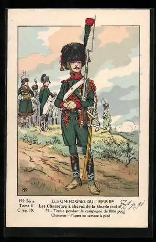 Künstler-AK Les Uniformes du 1. Empire-Les Chasseurs à cheval de la Garde, Tenue pendant la campagne de 1806