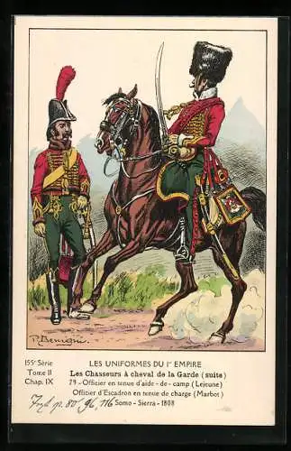 Künstler-AK Les Uniformes du 1. Empire-Les Chasseurs à cheval de la Garde, Officier en tenue d`aide-de-camp 1808