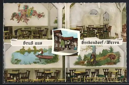 AK Grebendorf /Werra, Gasthaus Hellwig, Innenansichten