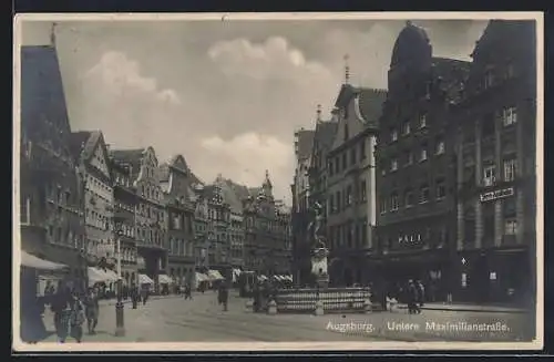 AK Augsburg, Geschäfte und Kunden in der unteren Maximilianstrasse