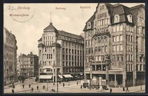 AK Hamburg, Hotel Barkhof mit Mönkeberghaus und Seeburg