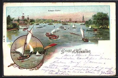 Künstler-AK Hamburg-St.Georg, Aussen Alster und Segelboote