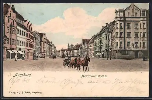 AK Augsburg, Maximilianstrasse mit Pferdewagen