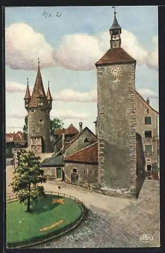 Künstler-AK Lindau / Bodensee, Platz mit Glockenturm