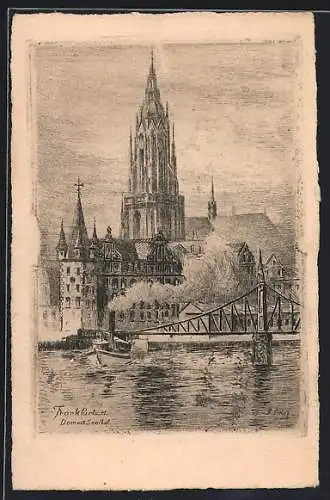 Künstler-AK Alt-Frankfurt, Dom mit Saalhof