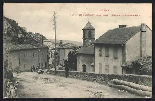 AK Roquefort /Aveyron, Eglise et Grande-Rue