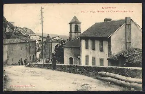 AK Roquefort /Aveyron, Église et Grande Rue