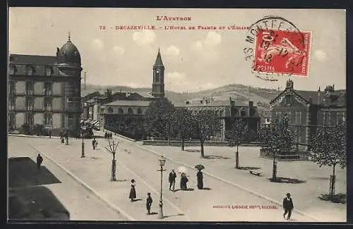 AK Decazeville /Aveyron, L`Hotel de France et l`Église