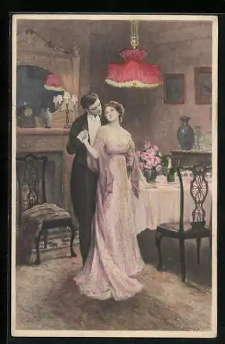 Künstler-AK M.Munk Nr.721: Liebespaar beim gemeinsamen Abendessen