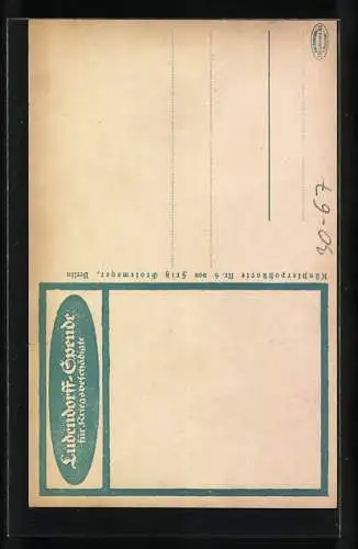 Künstler-AK Ludendorff-Spende für Kriegsbeschädigte, Bauer bei der Aussaat