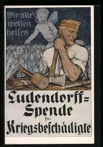 AK Wir wollen helfen, Ludendorffspende für Kriegsbeschädigte, Kriegsgeschädigter