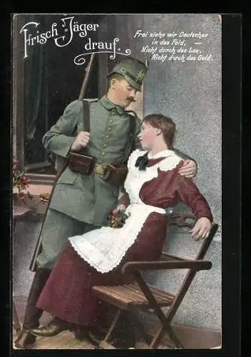 AK Soldat in Uniform mit Frau, Soldatenliebe