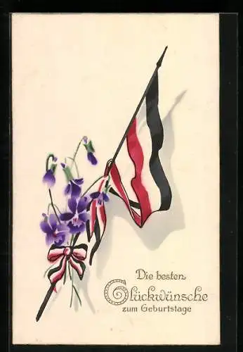 AK Fahne mit Blumen und Schleife, Geburtstagsgruss