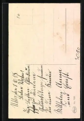 AK Fahne mit Blumen und Schleife, Geburtstagsgruss