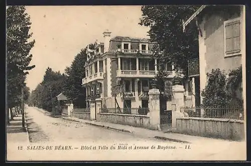 AK Salies-de-Béarn, Hôtel et Villa du Midi et Avenue de Bayonne