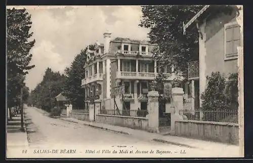 AK Salies-de-Béarn, Hôtel et Villa du Midi et Avenue de Bayonne